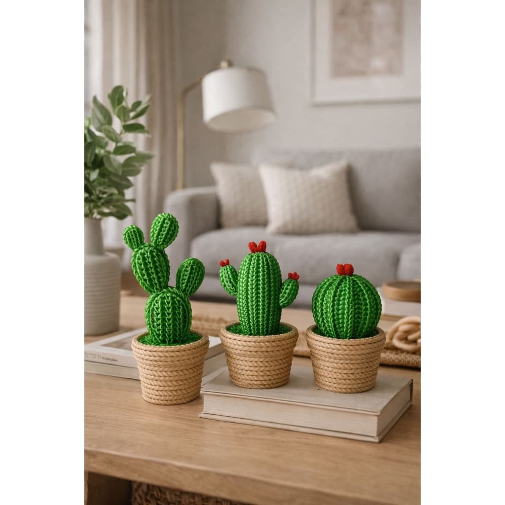 Kit 3 Mini Cactos Decorativos em Impressão 3D I Enfeite para Escritório, Sala, Mesa e Banheiro