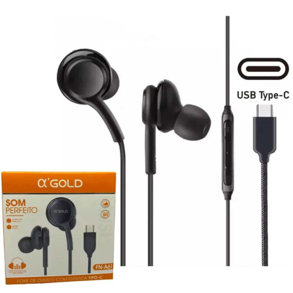 Fone de Ouvido A’Gold FN-A61 Tipo-C com Microfone