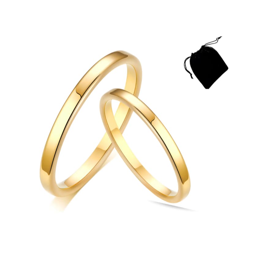 Par de Alianças Casamento Retas 2mm Finas Banhadas a Ouro 18k Noivado Aço Inoxidável Luxo