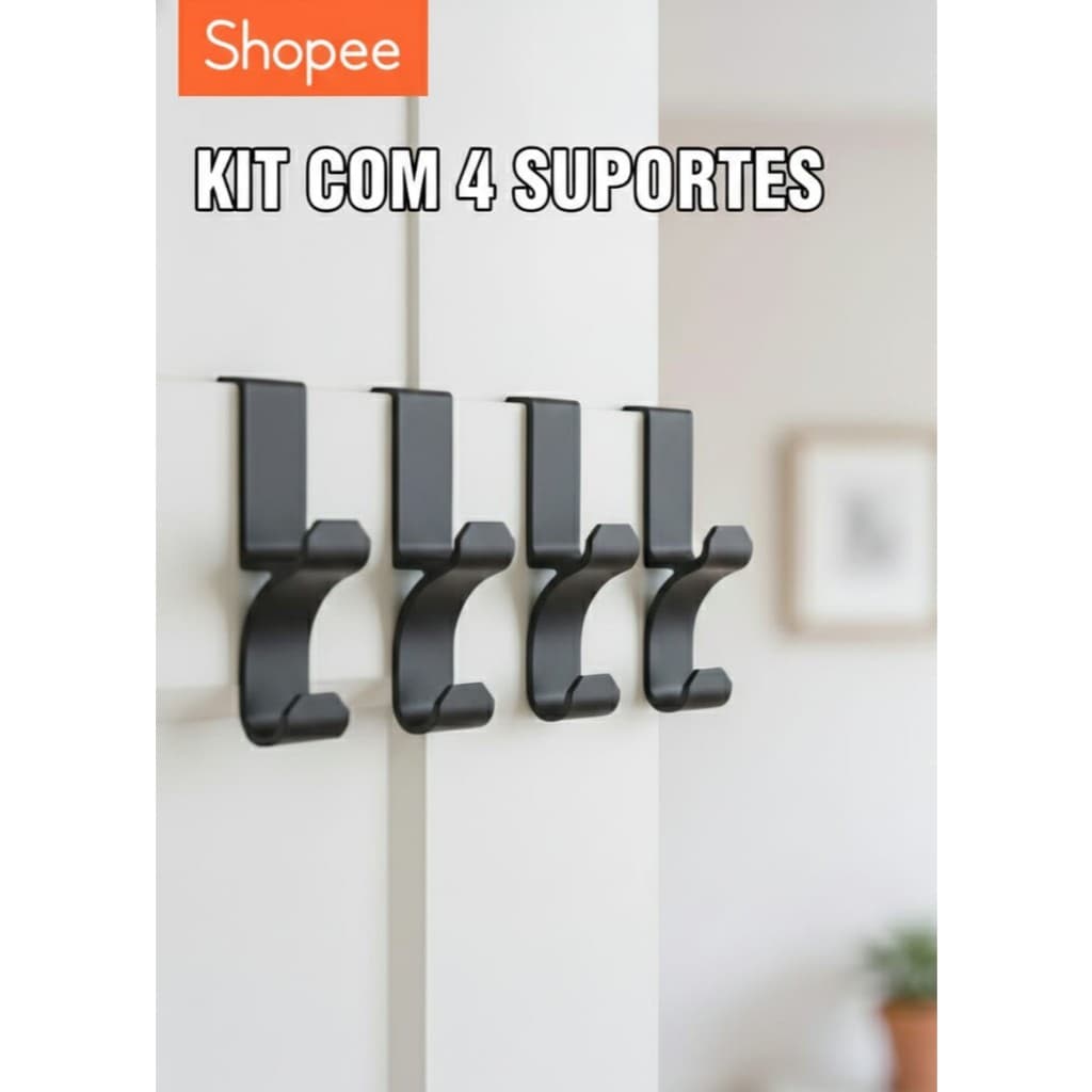 Kit 4 Ganchos Para Porta Sem Furo Porta Bolsa Suporte Para Mochilas e Toalhas Suporte Organizador