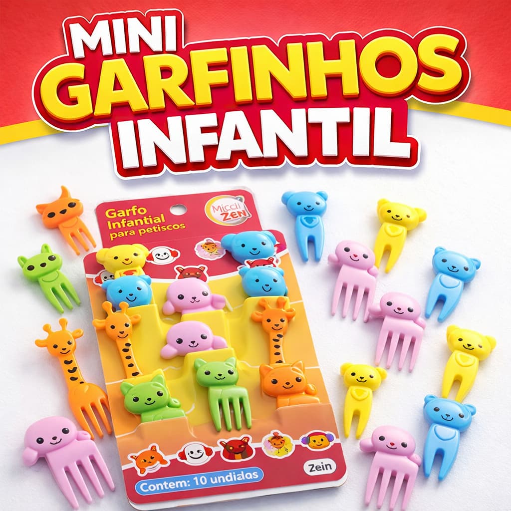 Combo 10/20 Mini Garfos Infantil para Lancheira, Mini Garfinhos p/ Frutas, Petiscos Animais Diversos