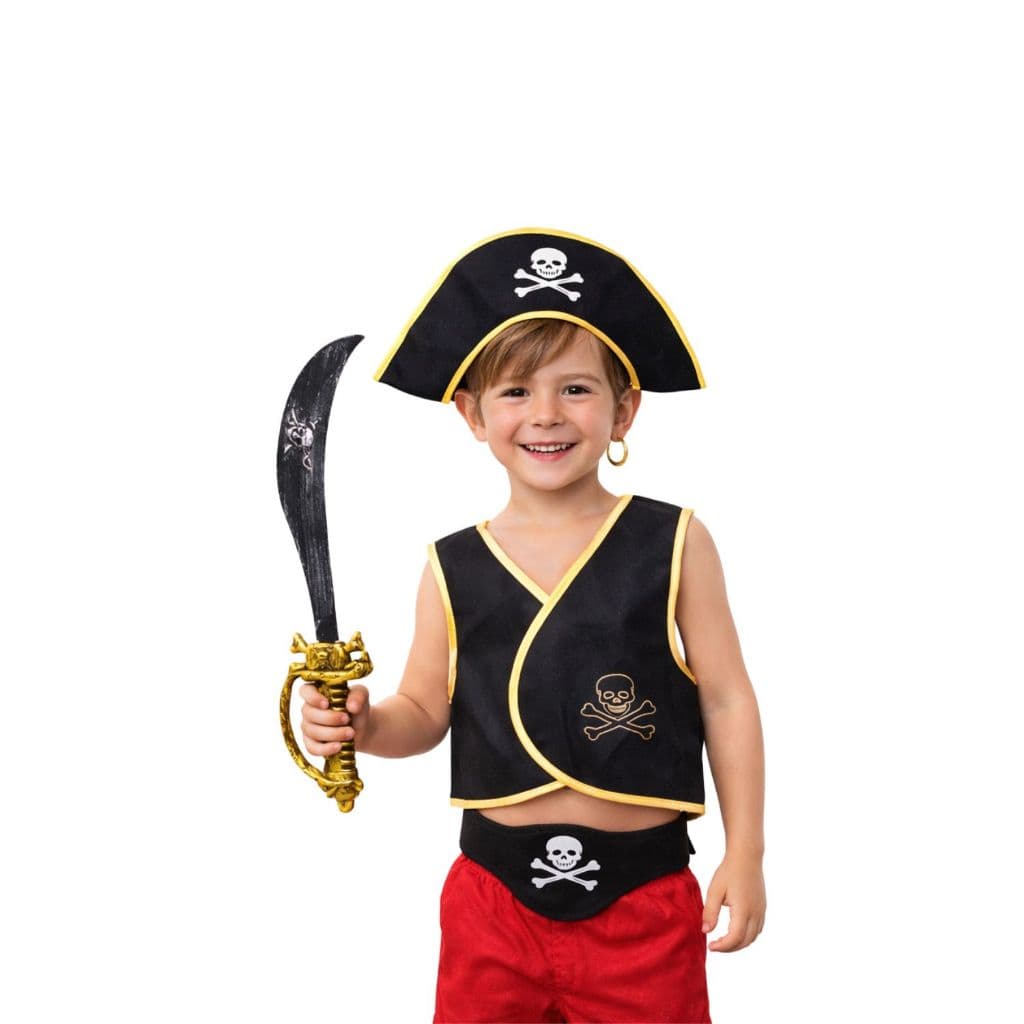 Fantasia Pirata Kit Infantil 6 Peças Completa com Acessórios Festa Carnaval Halloween