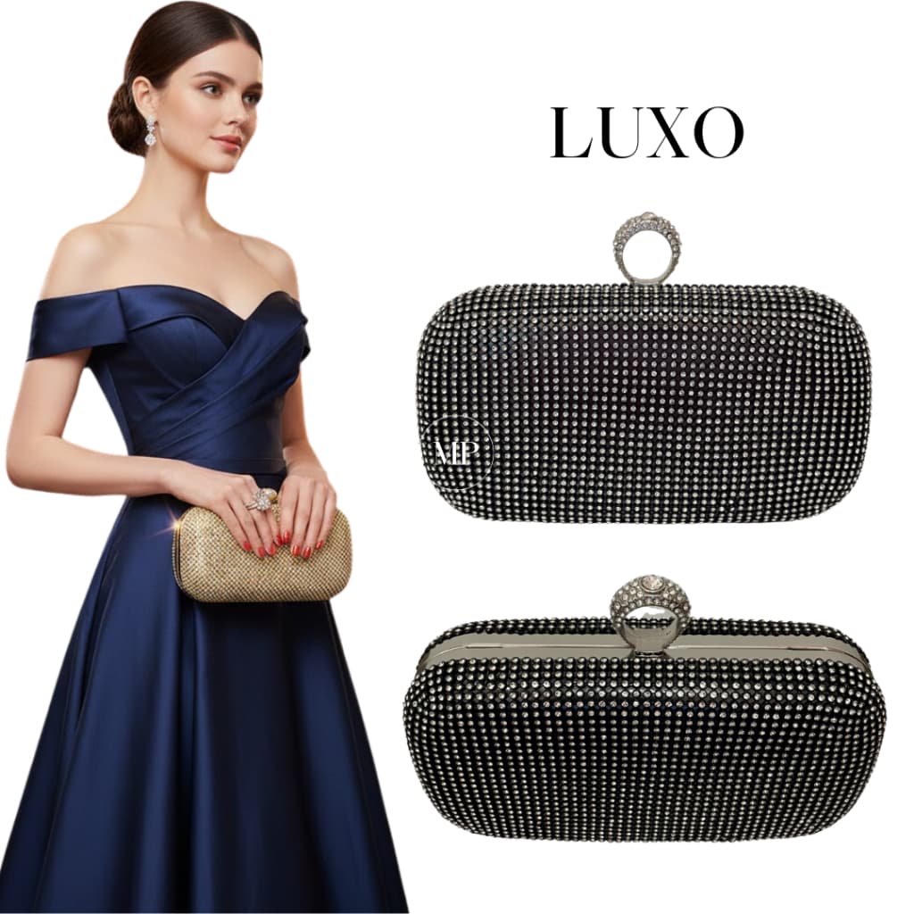 Bolsa Clutch Carteira De Mão Strass Com Fecho em Formato De Anel Alça Removível Luxo Formatura Casamento