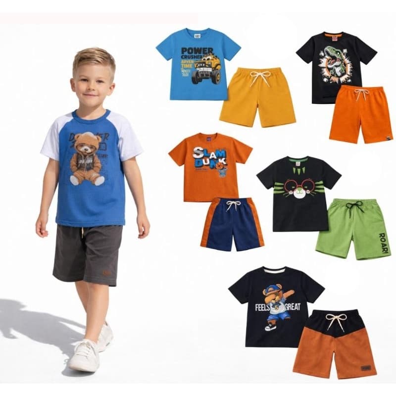 Kit 10 Peças de Roupa Menino Verão - Conjunto Infantil 1-8 Masculino - 5 Camisetas e 5 Bermudas