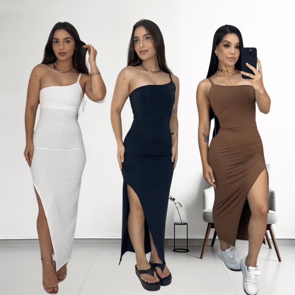 Vestido Midi Mula Manca com Fenda Suplex Um Ombro Só– Elegante, Justo e Confortável VERAO CARNAVAL