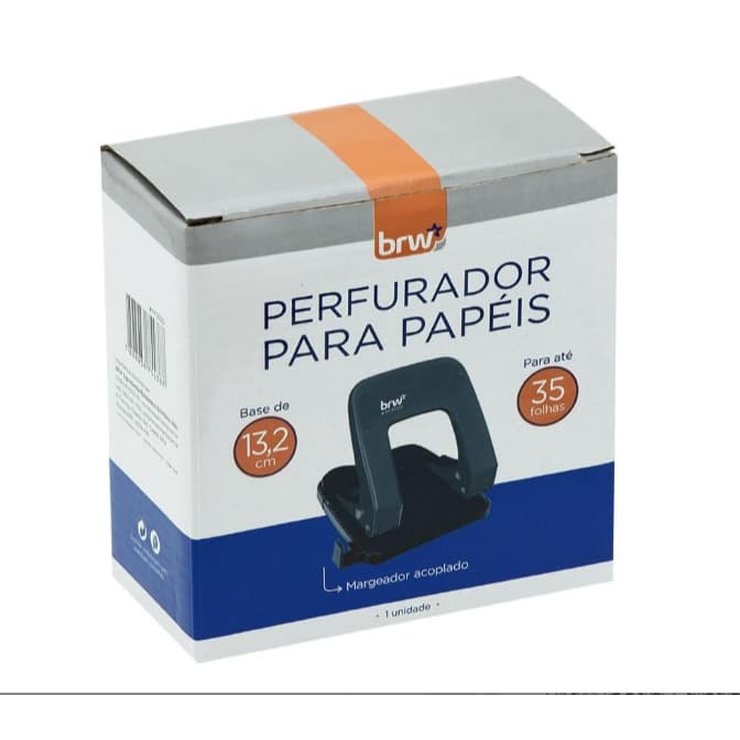 Brw Perfurador de Papel Metal 2 Furos até 35 Folhas 13,2cm Preto