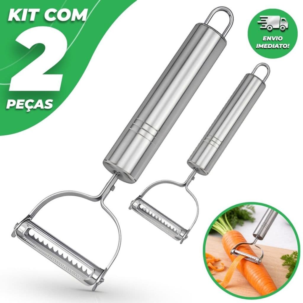 Kit 2 Descascadores de Legumes e Frutas em Aço Inox Profissional Reforçado Premium Cozinha