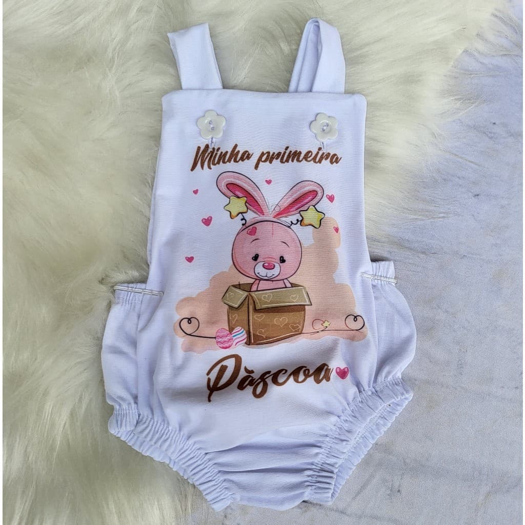 Body Bebe Romper Pascoa Jardineira Tapa Fralda Coelhinho Mesversário Roupas de Bebê