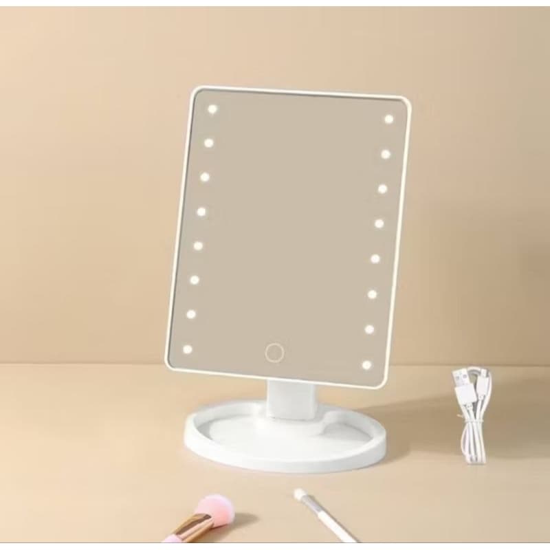 Espelho de Mesa Maquiagem Quadrado Touch Screen - Iluminação LED, Rotação 360°, Base Estável