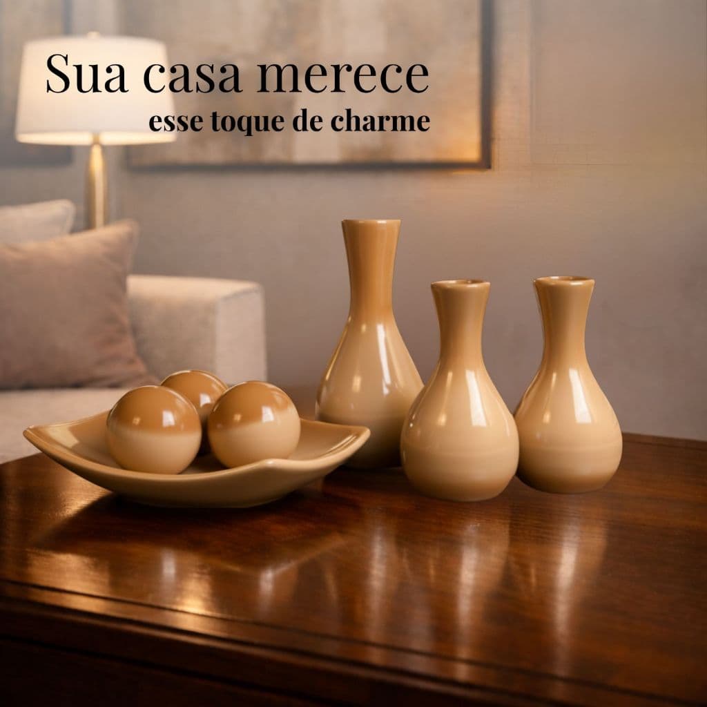 Kit Enfeite Vaso Cerâmica Decoração Mesa De Centro Aparador Casa Cozinha Luxo Presente