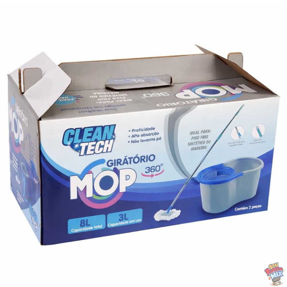Mop Giratório 360º com Balde Duplo e Refil Microfibra – Limpeza Fácil e Prática