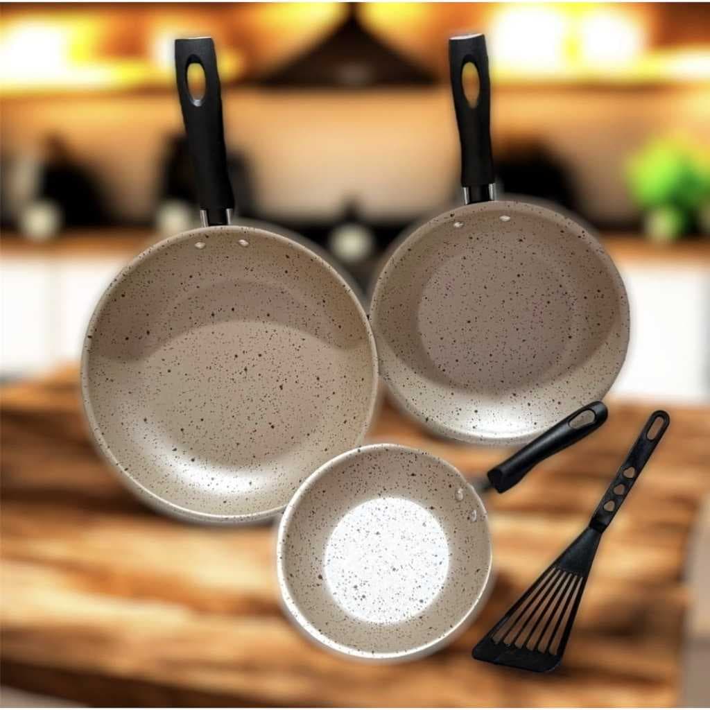 Kit 3 Frigideira Antiaderente Premium Marfim 14cm + 18cm + 22cm + Espátula