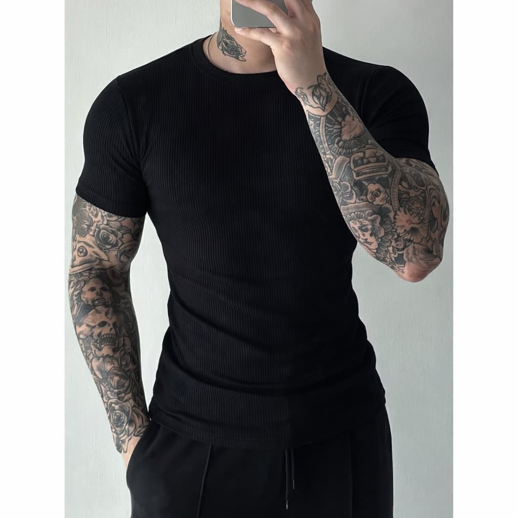 Camiseta Canelada Premium Masculina | Estilo Americano | Conforto e Caimento Moderno