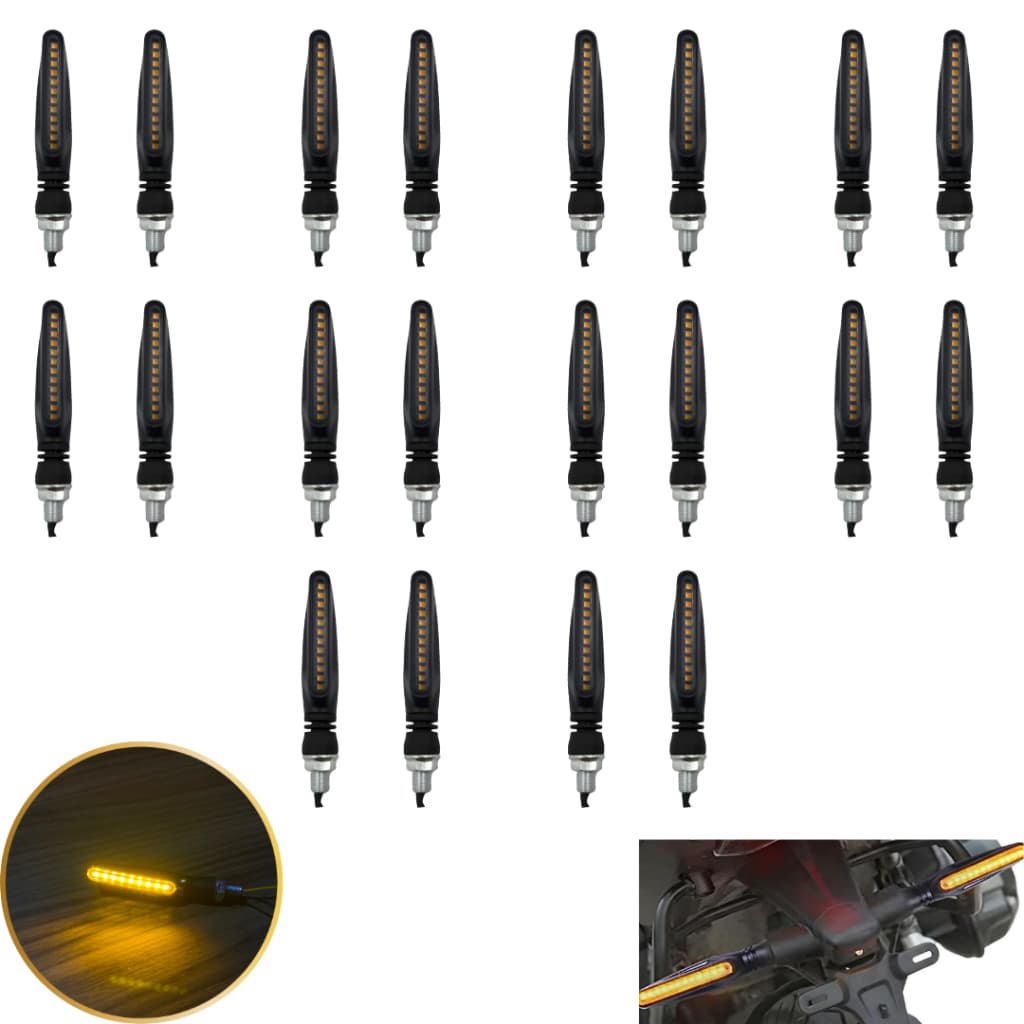 10 Par Pisca LED Slim Palito Sequencial Preto Universal Moto — Seta Compatível Honda Yamaha Kawasaki