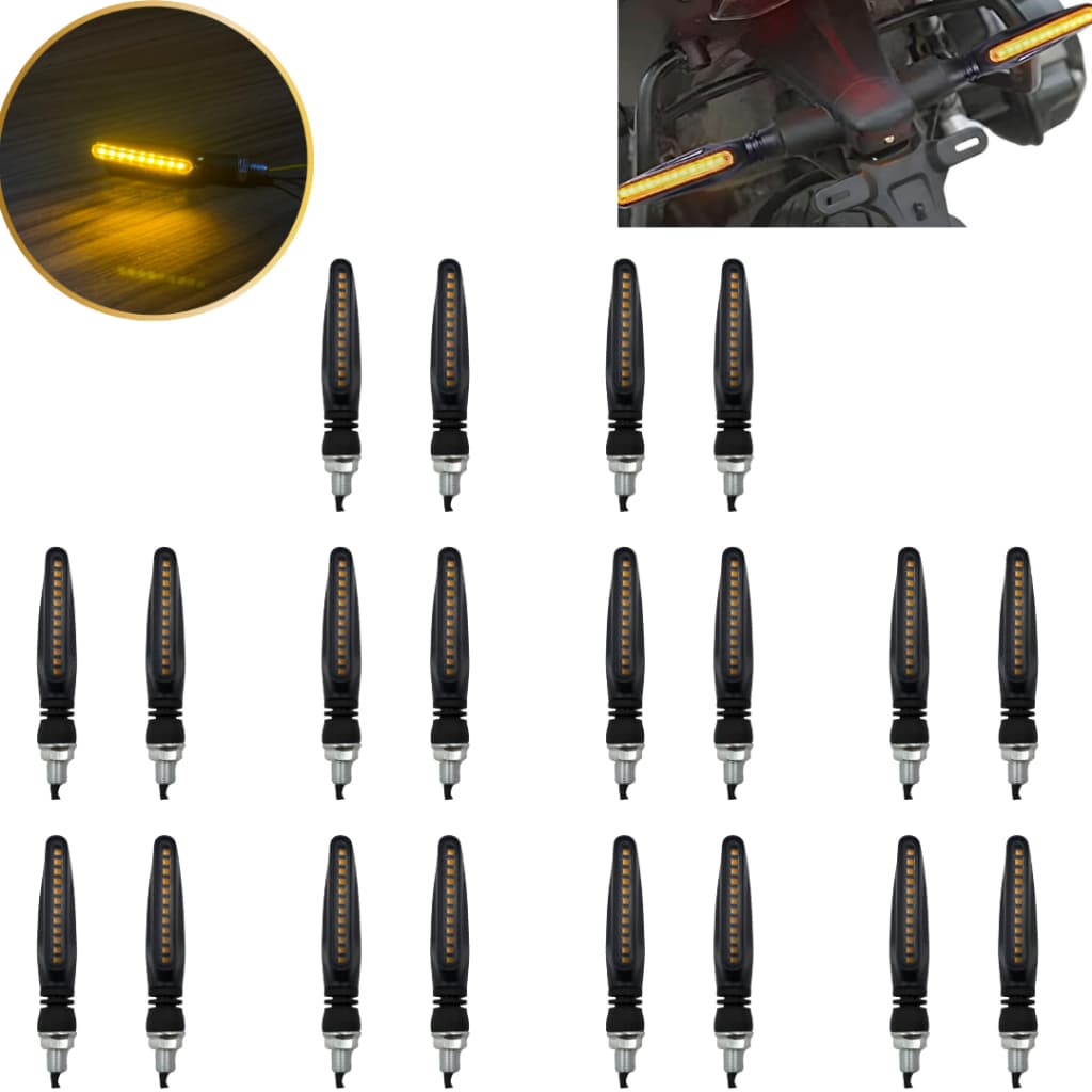 10 Par de Pisca LED Slim Palito Sequencial Preto Universal  —  Seta Moto 12V Honda, Yamaha Esportivo