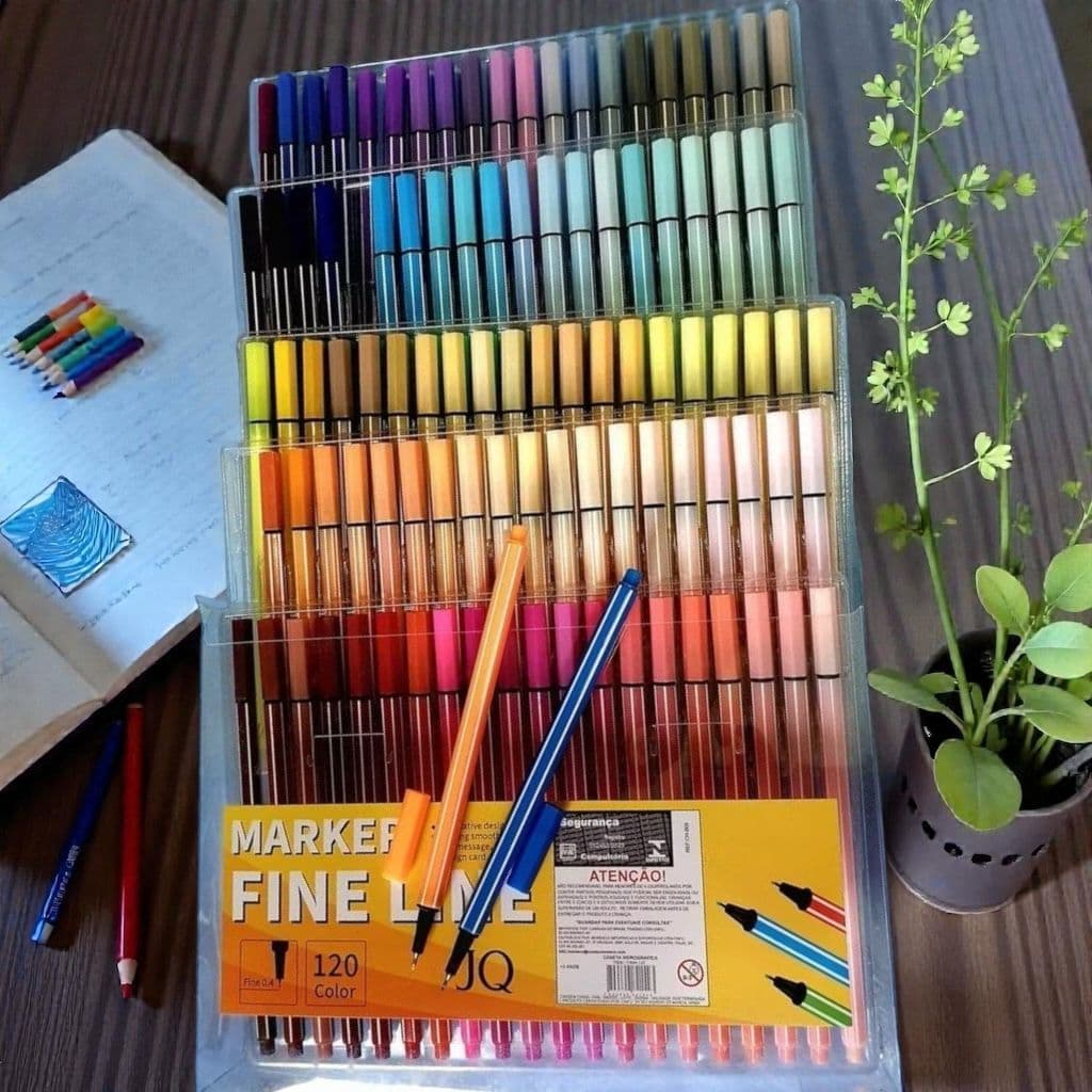 Kit com 60/80/120 Canetas Coloridas Amarela Fine Line Ponta Fina 0.4 mm
