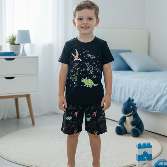 Pijama Infantil Masculino Dinossauros Hey Kids  Verão, Brilha no Escuro