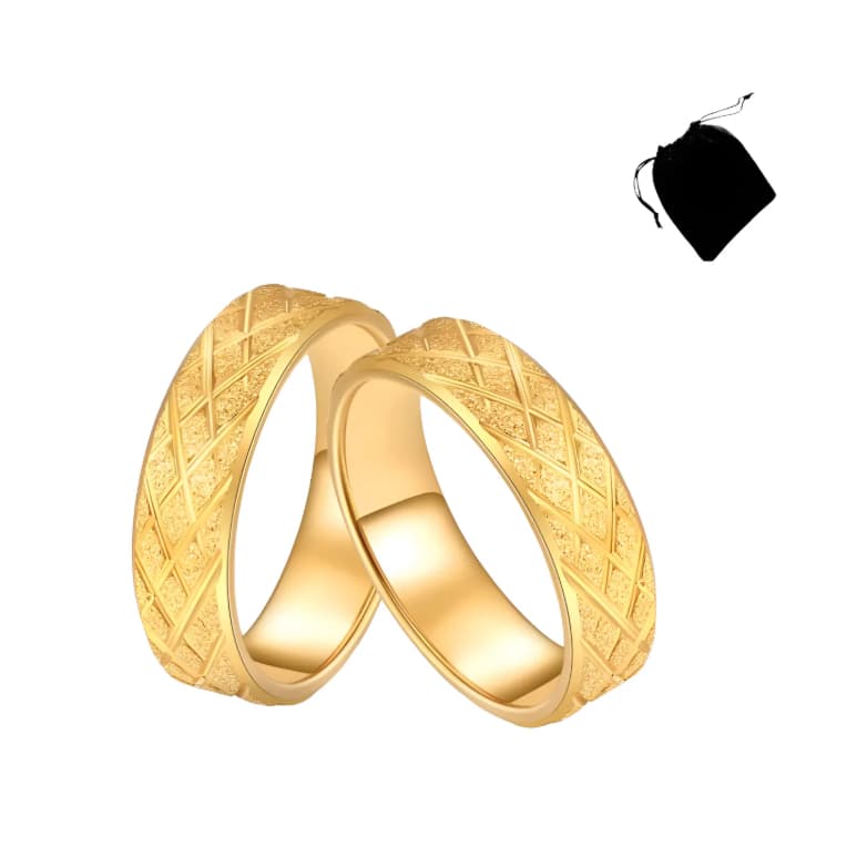 Par de Alianças Trançadas Diamantadas 8mm Casamento Banhadas a Ouro 18k Aço Inoxidável Noivado
