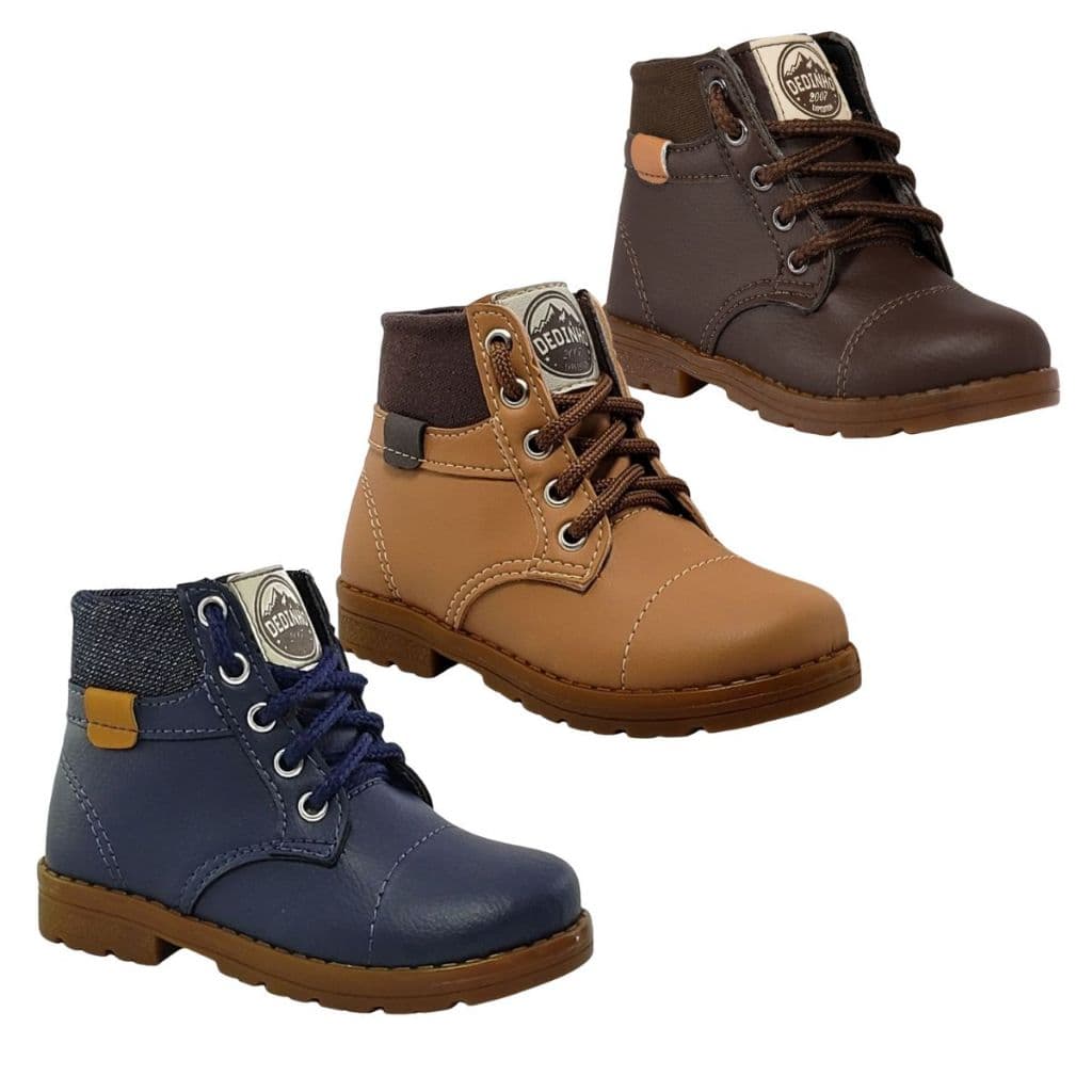 Bota Masculina Infantil Coturno Social Masculino Estiloso Leve Macio Café Azul Marinho Caramelo