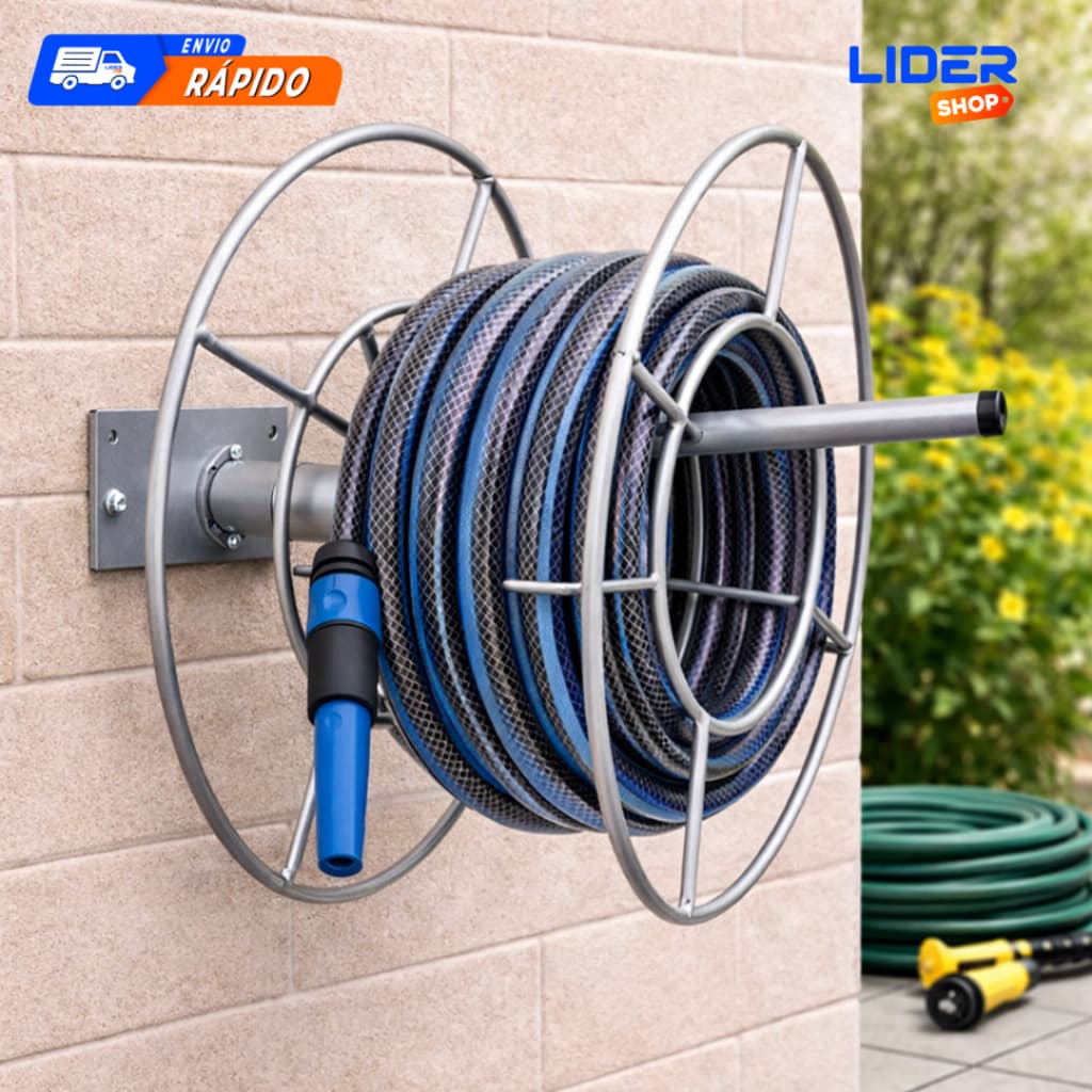 Suporte Enrolador de Mangueira Metálico de Parede 40x40x20cm Jardim