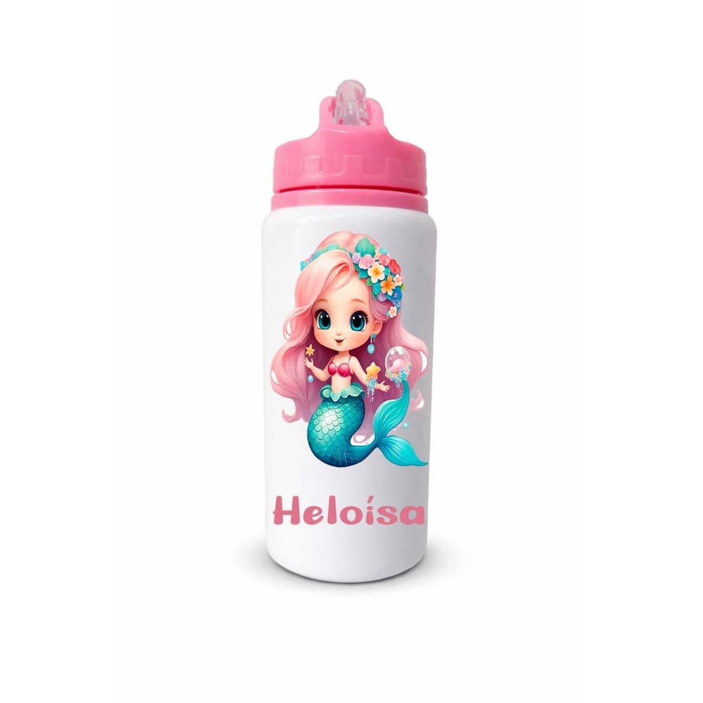 Garrafinha personalizada canudo 600ml alumínio - infantil -nome - fofo - menina