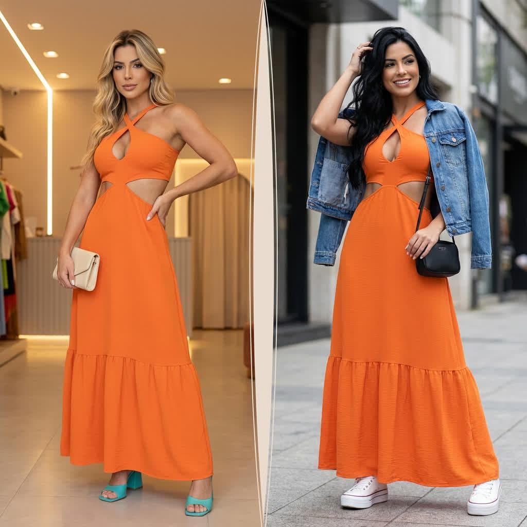 Vestido feminino elegante longo casual transpassado com amarração nas costas com bojo e forro
