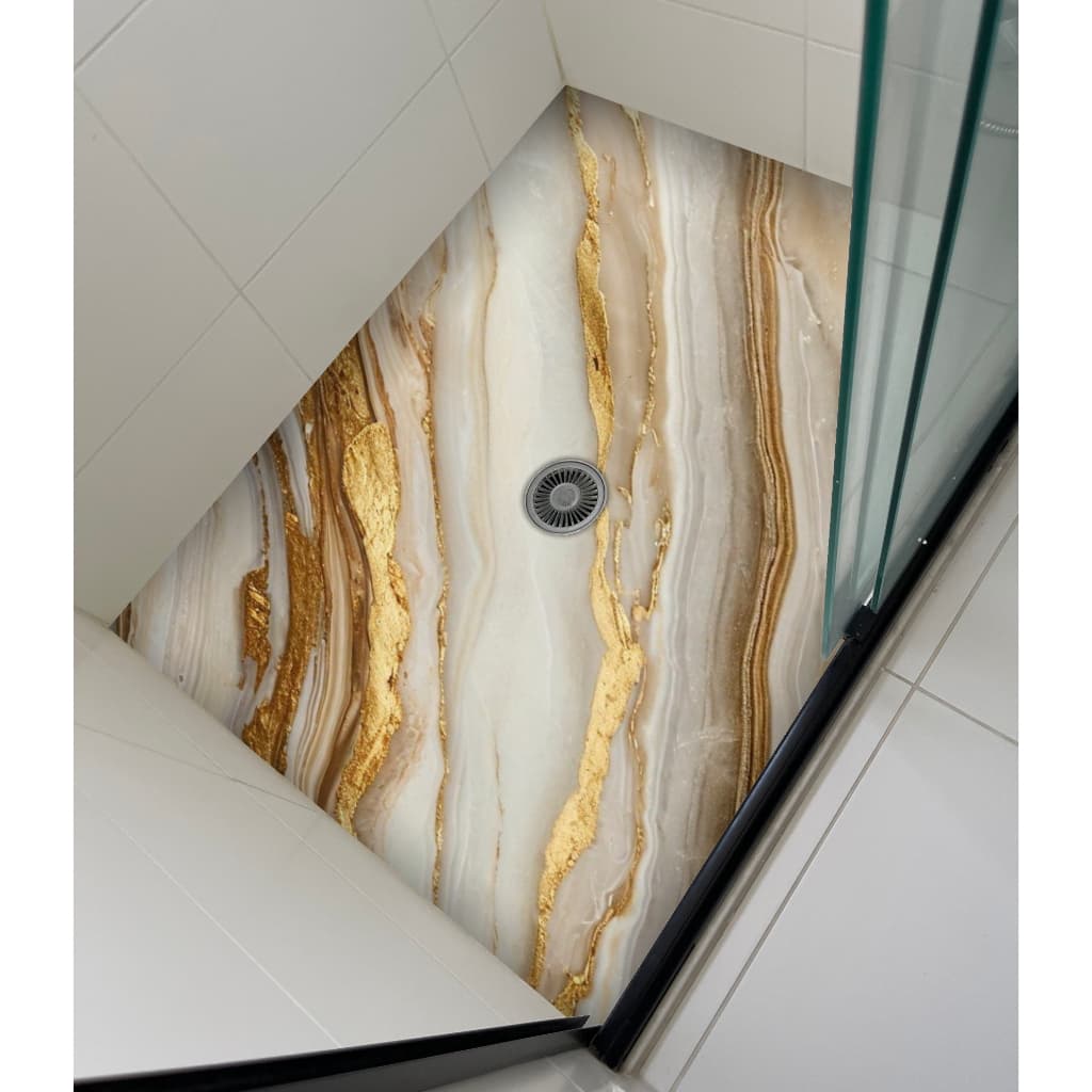 Adesivo Decorativo para Box Banheiro Ônix Bege Dourado – Acabamento Luxo