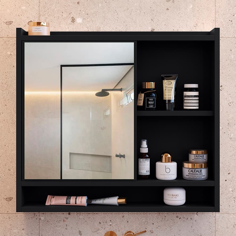 Espelheira Suspensa Para Closet Armário com Porta com Nichos e Espelho