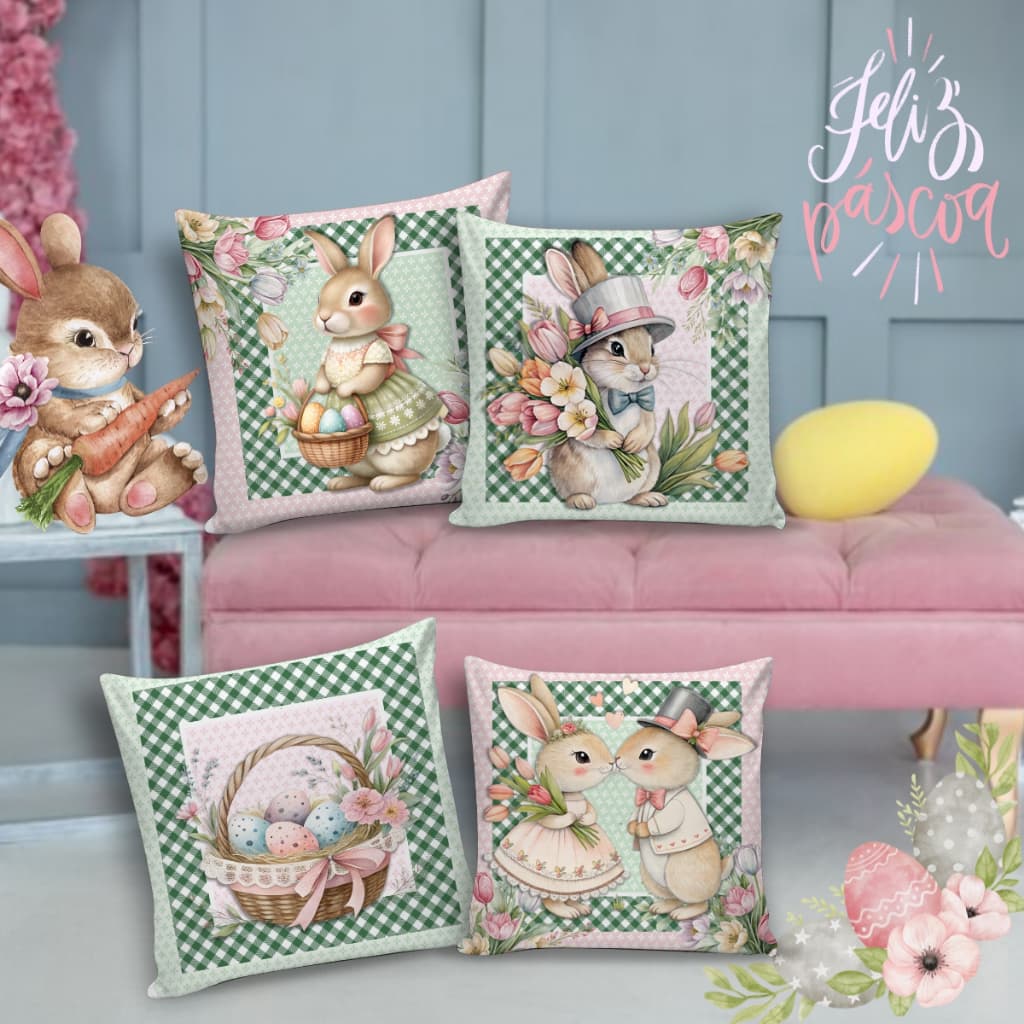 KIT 4 CAPAS DE ALMOFADAS DECORATIVAS OVOS DA PÁSCOA 45X45CM ALMOFADA DE NÓ ENCHIMENTO SILICONE
