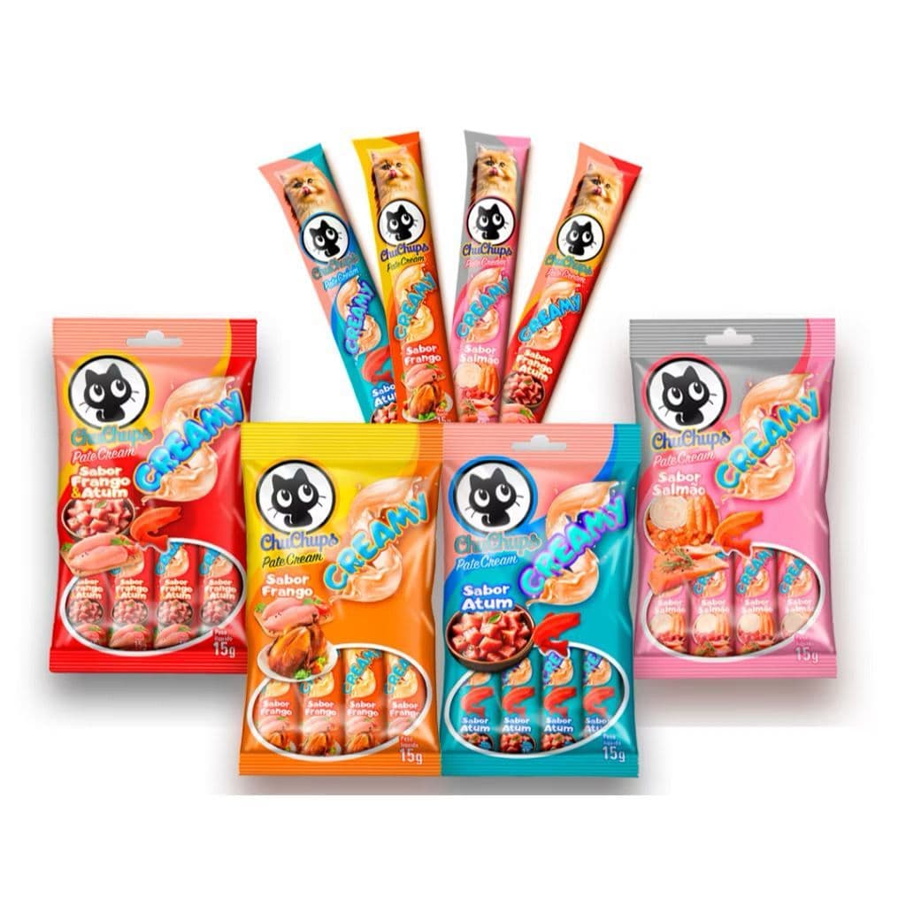Petisco Cremoso Chuchups Para Cães e Gatos – 4 Sabores - Contém 4un de 15g