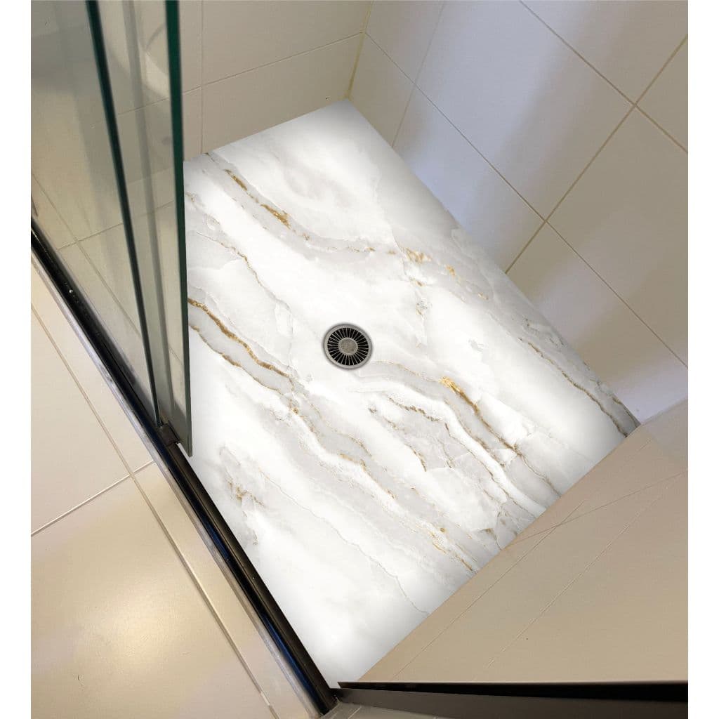 Adesivo Decorativo para Box Banheiro Mármore Branco Luxo – Veios Dourados