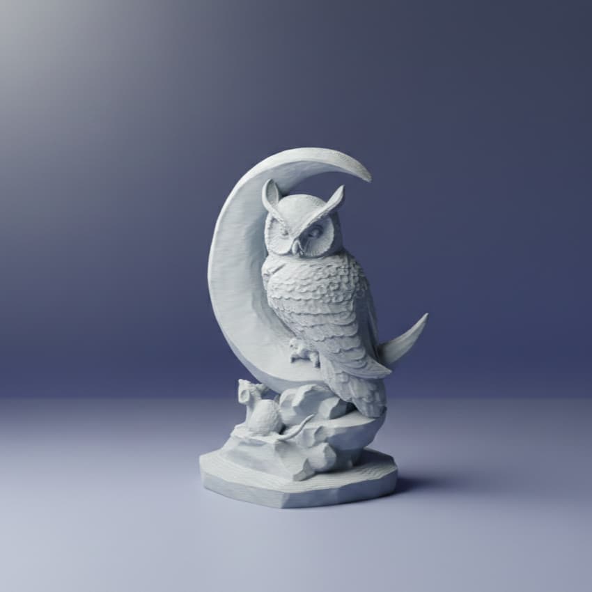 Estátua Coruja na Lua Decorativa - Escultura Moderna Quarto Escritório
