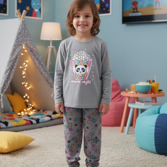 Conjunto Pijama Infantil Feminino Pipoca Estrela Fofo, Macio e Quentinho