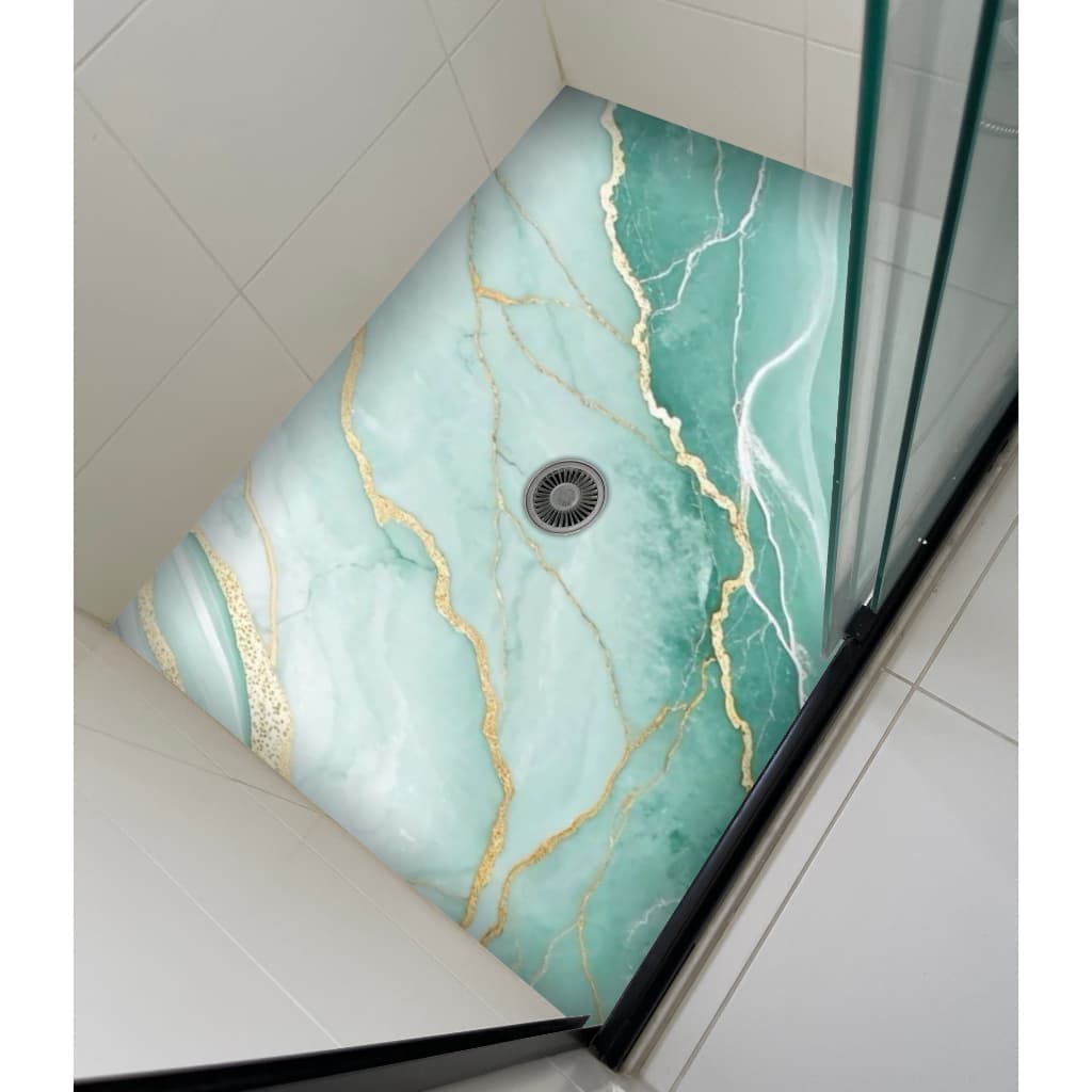 Adesivo Decorativo para Box Banheiro Mármore Verde Jade Gold – Acabamento Luxo