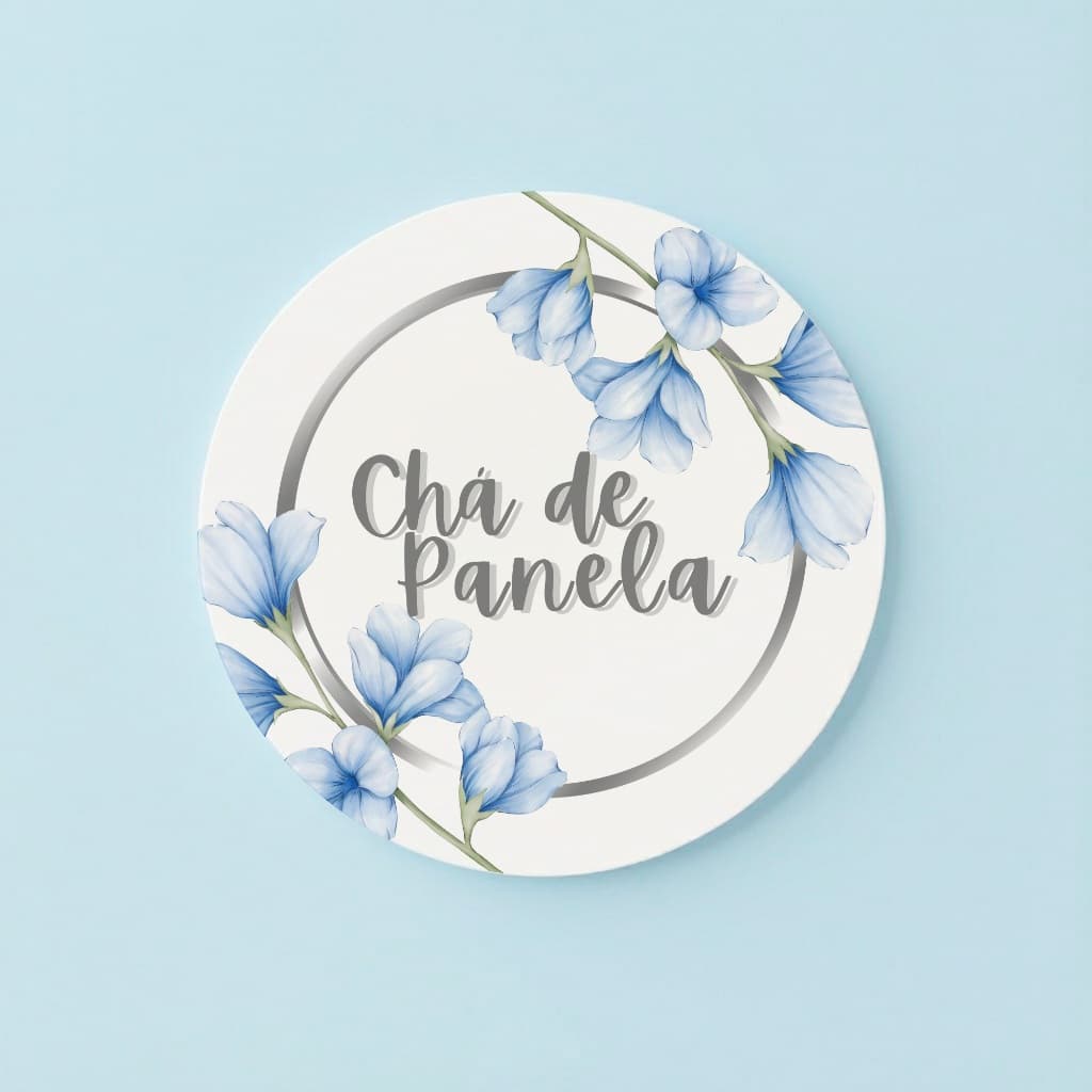 Capa Painel Redondo Decoração Chá De Panela Flores Azuis REF 220