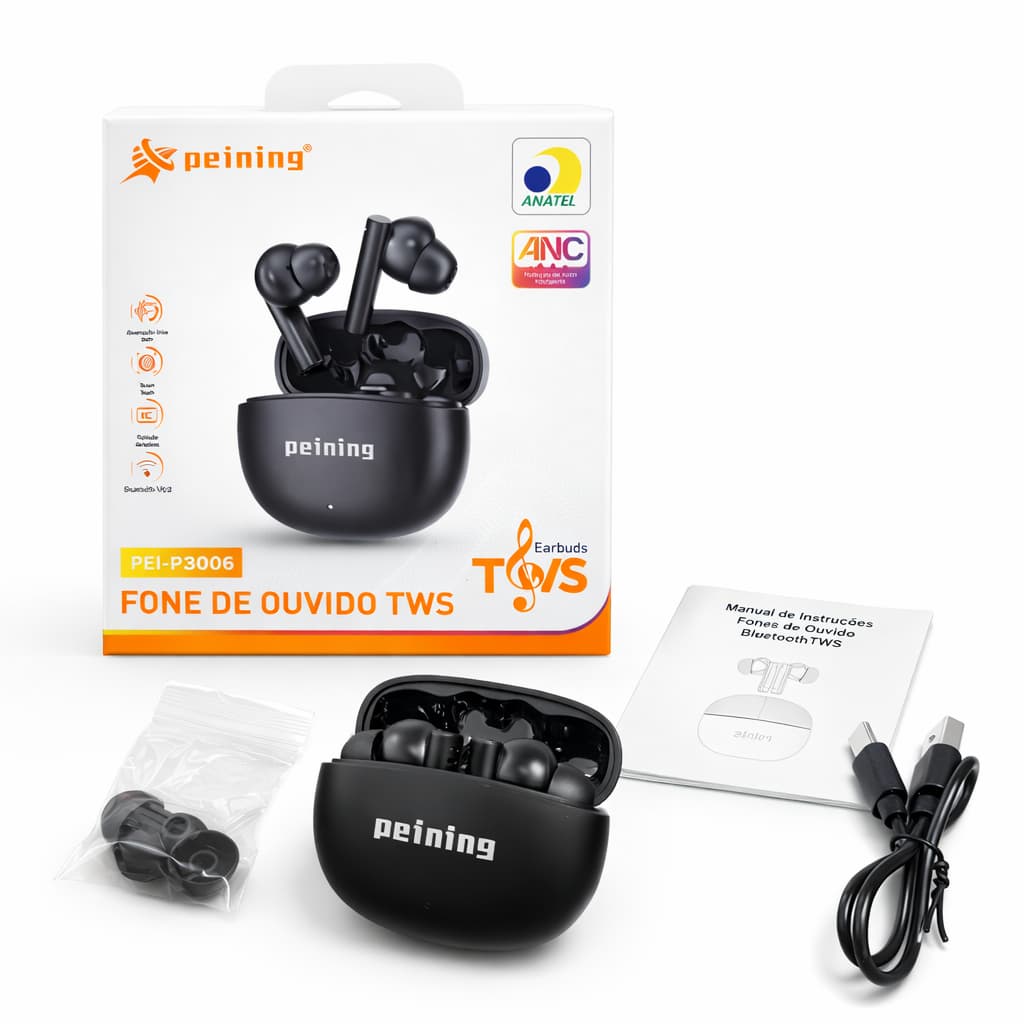 Fone Bluetooth TWS Peining PEI-P3006 Redução de Ruído Ativa ANC