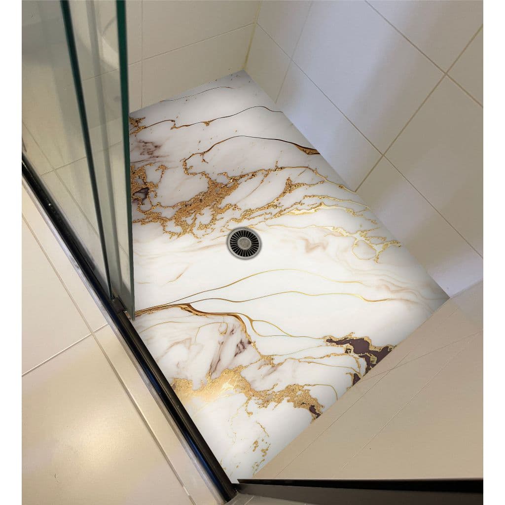 Adesivo Mármore Branco Gold para Box – Banheiro Elegante