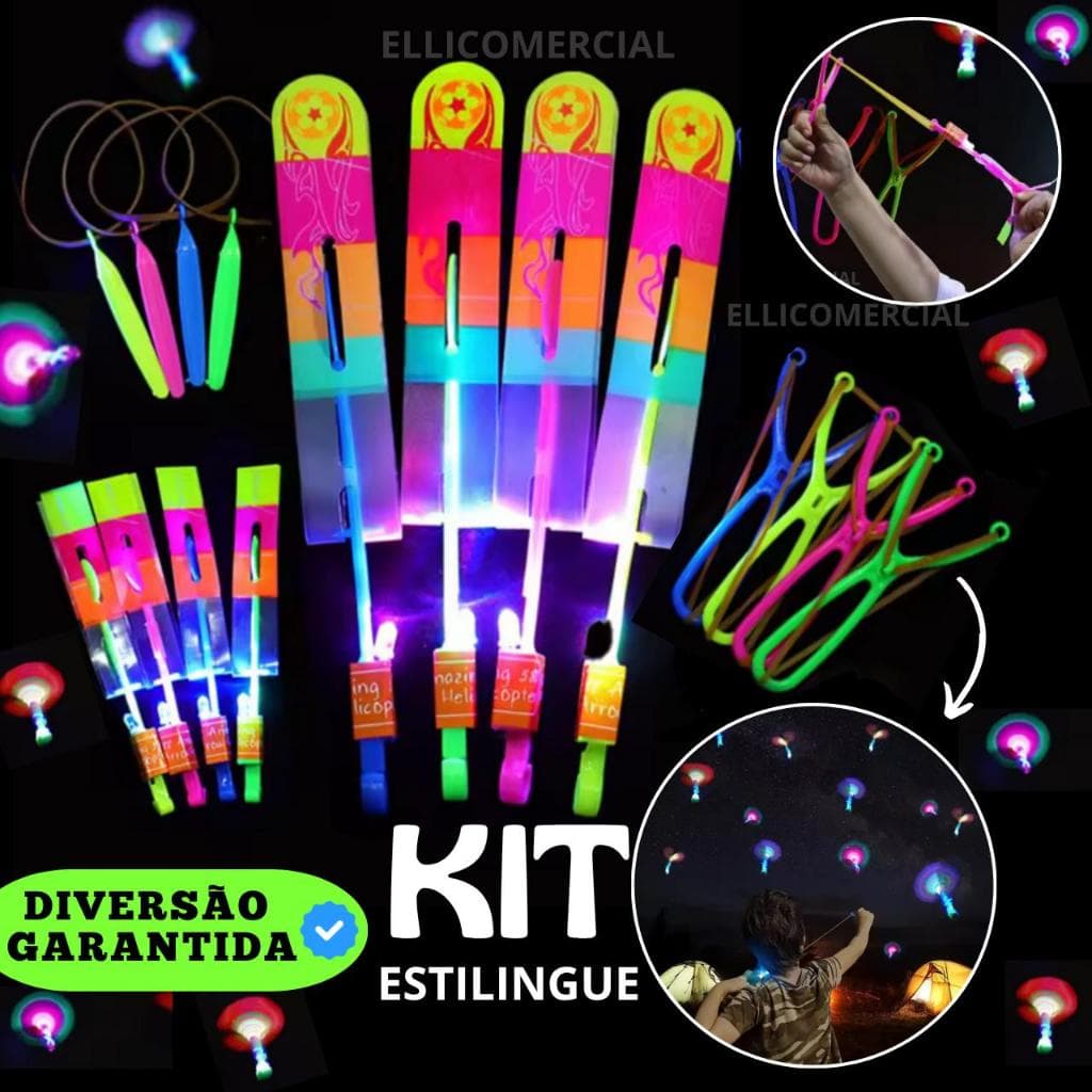 Kit 2/4/6/8/10/ 20 e 30 Avatar Voador De Led Com Estilingue Foguete Helicóptero Brinquedo de Criança