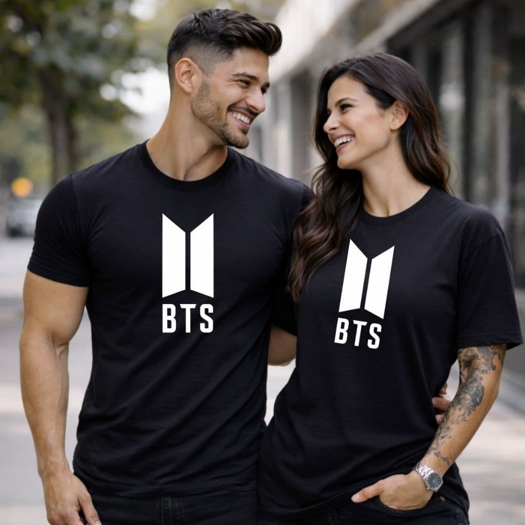 Kit 2 Camisetas Preta Banda BTS Coreana Blusa 100% Algodão Unissex