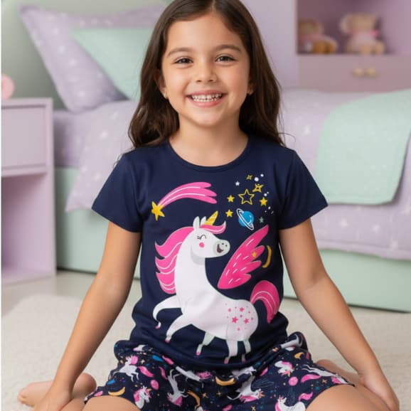 Pijama Infantil Feminino Unicórnio Hey Kids  Leve, Mágico Confortável Brilha no Escuro