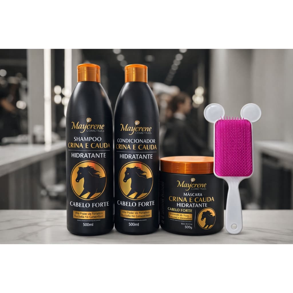 Kit Crina e Cauda Cabelos Fortes com Escova Raquete a Pronta Entrega