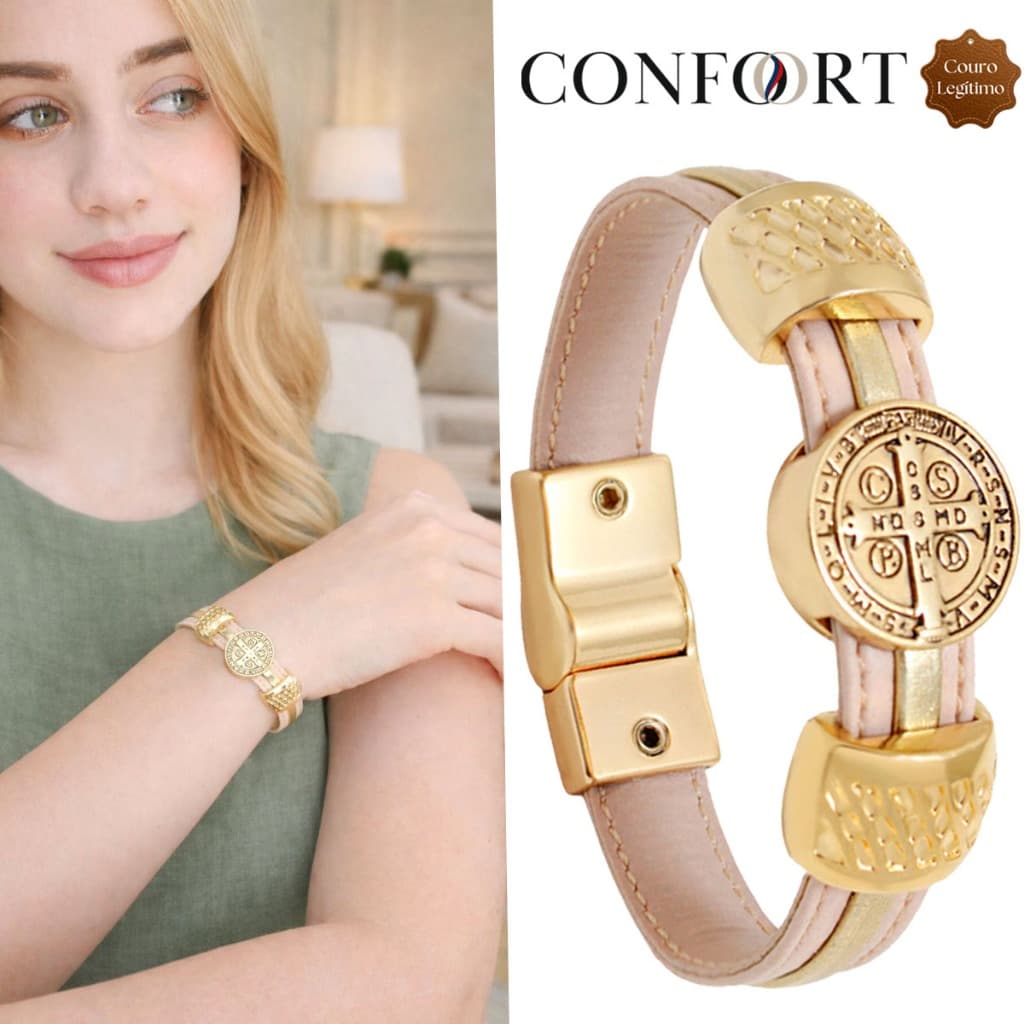 Pulseira São Bento Feminino Magnética Dourada Ouro 18K - Vários Modelos