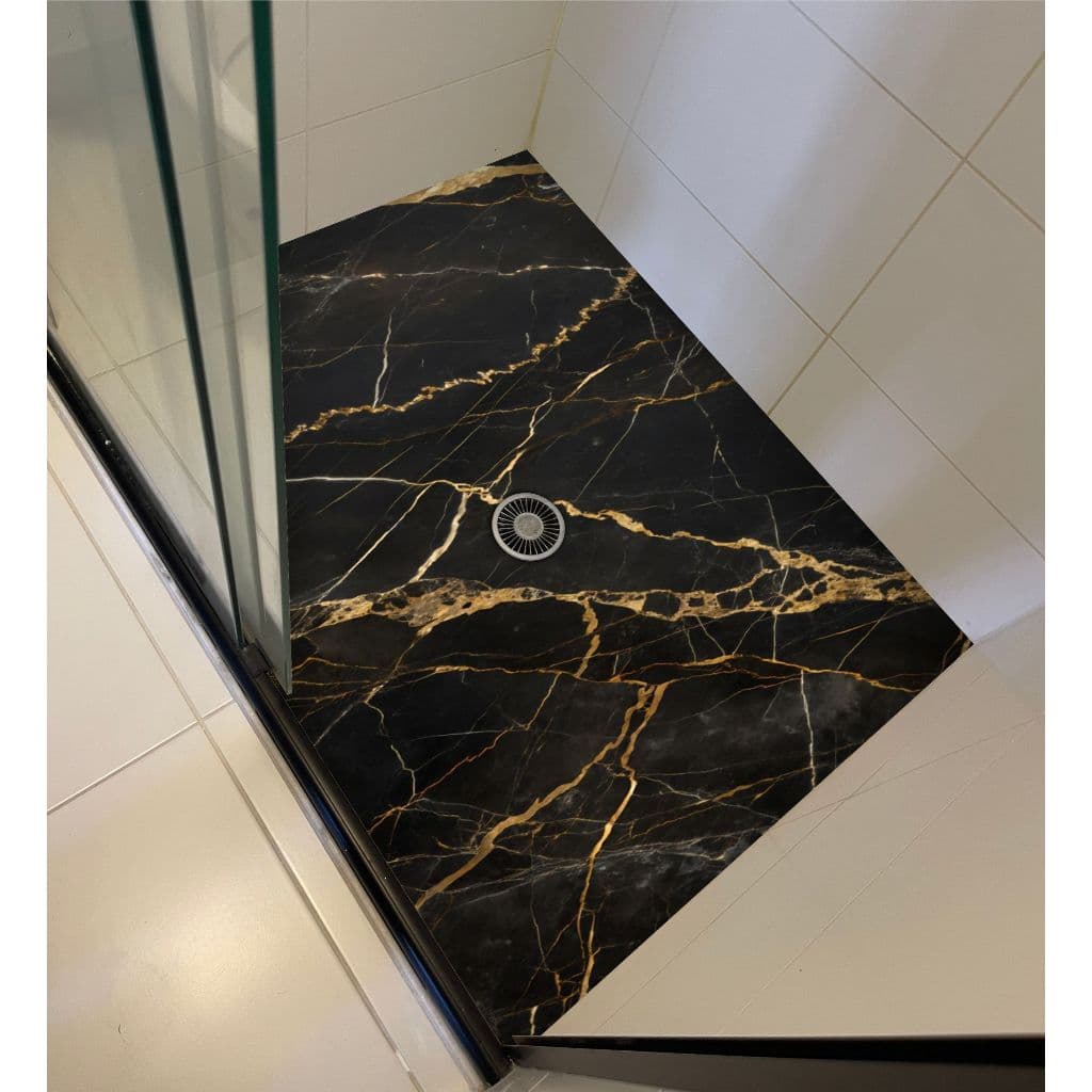 Adesivo Marmorizado Dourado e Preto para Banheiro Box – Linha Premium Luxo