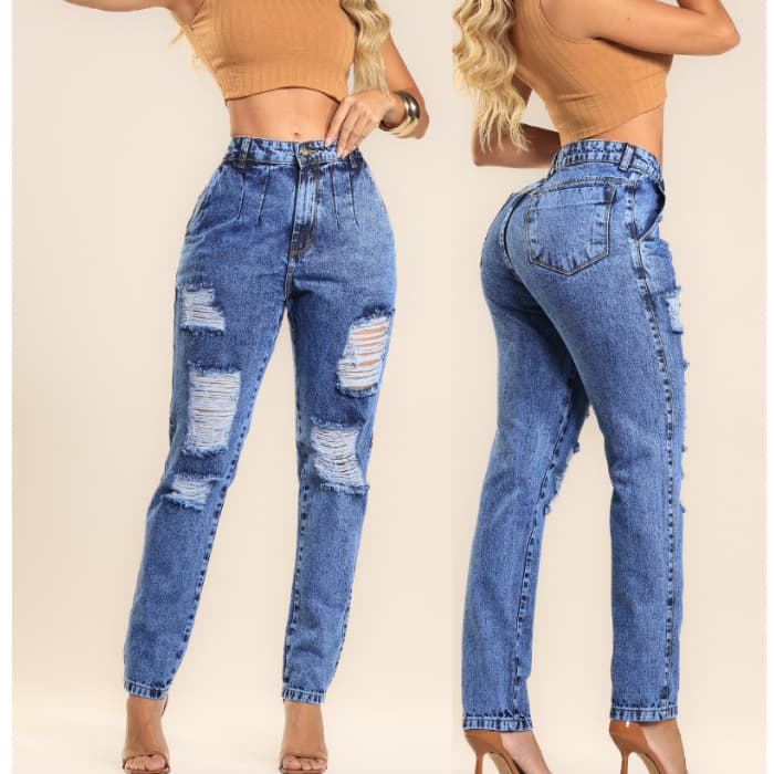 Calça MOM Jeans Premium Feminina Cós Alto Tecido Grosso Levanta Bumbum C Pinça Lançamento 2026