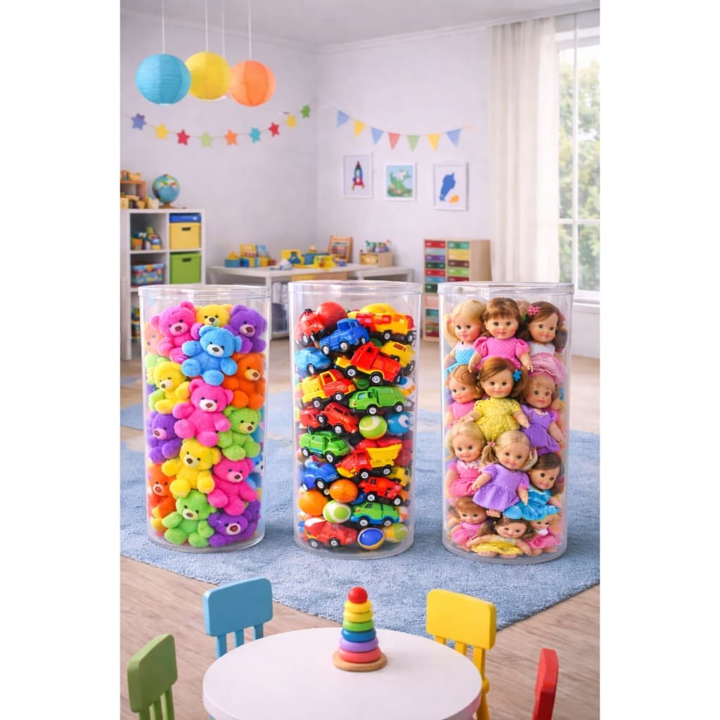 Organizador Porta Brinquedos Infantil Transparente 80cm Altura | Cilindro para Bonecas, Carrinhos, Pelúcias e Bolas