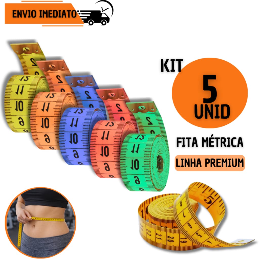 Kit 5 Fitas Métricas Premium Costura Trena Flexível Corporal Medidor de Medidas Profissional