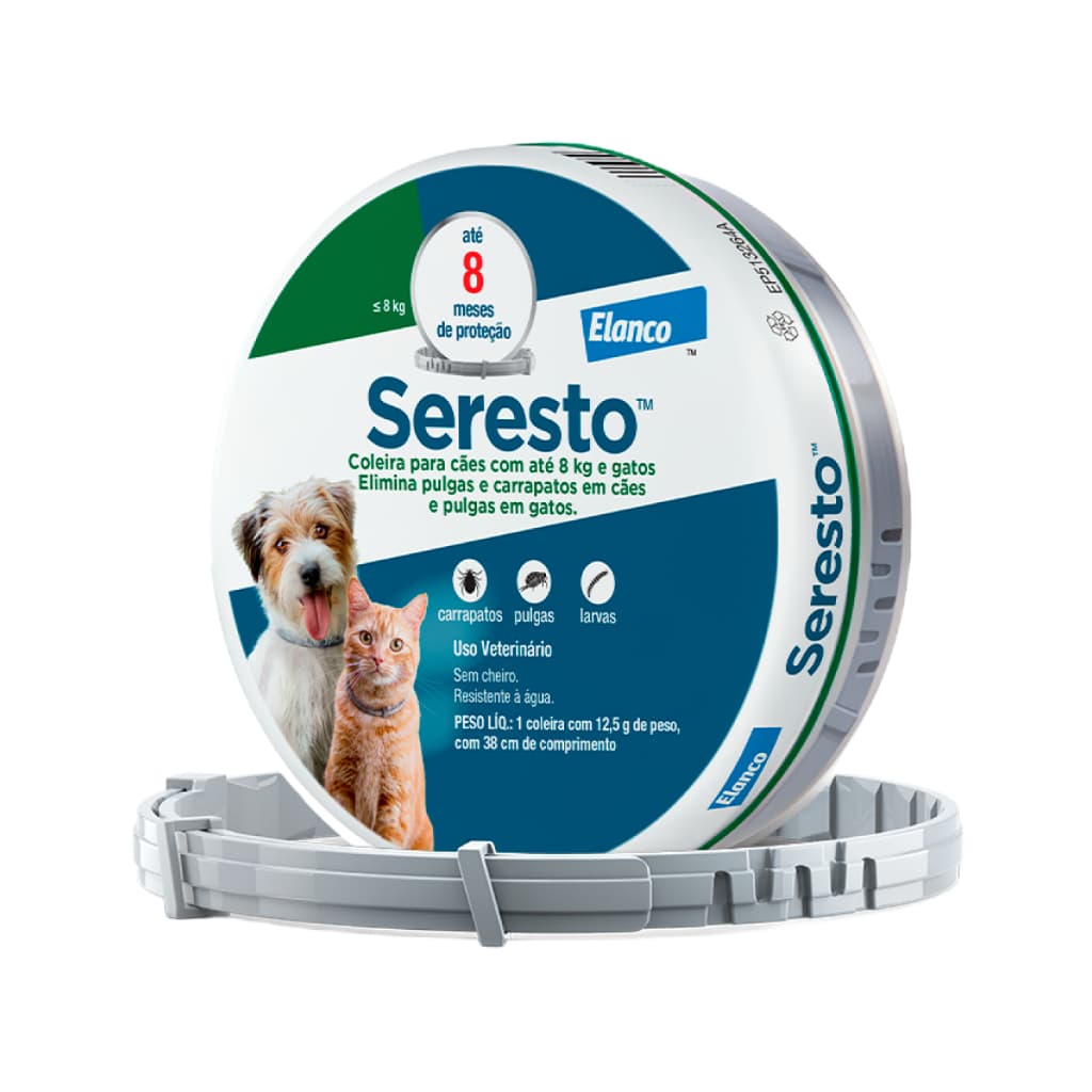 Coleira Seresto Antipulgas e Carrapatos para Cães e Gatos até 8kg