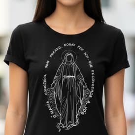 Camiseta Feminina Nossa Senhora 100% Algodão Cristã Católica Gola Redonda Confortável