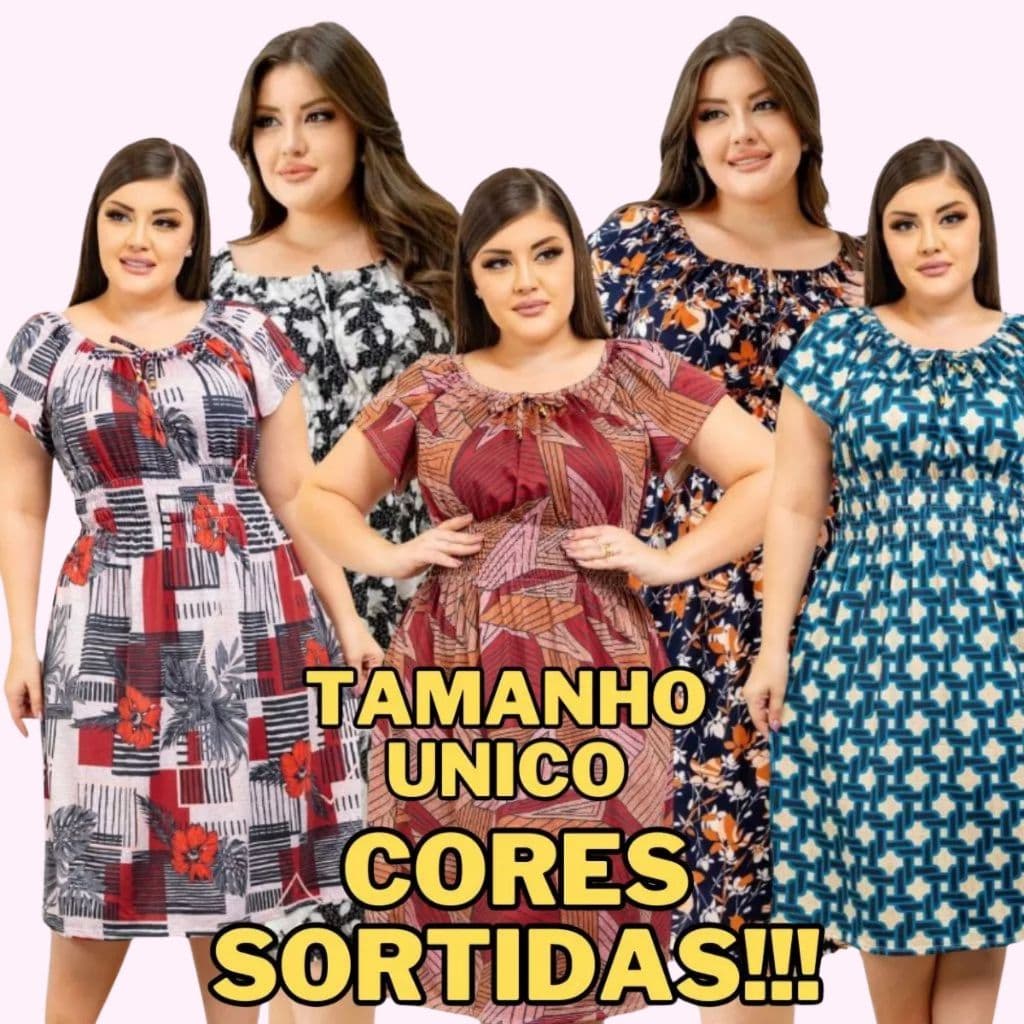 Kit Com 5 Vestidos Soltinho Para Senhoras Cores Sortidas