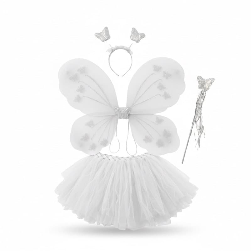 FANTASIA ANJO BRANCO BORBOLETA FADA GLITTER COM LED PISCA ASA/TIARA/VARINHA/SAIA FESTA CARNAVAL BLOQUINHO ENVIO RÁPIDO